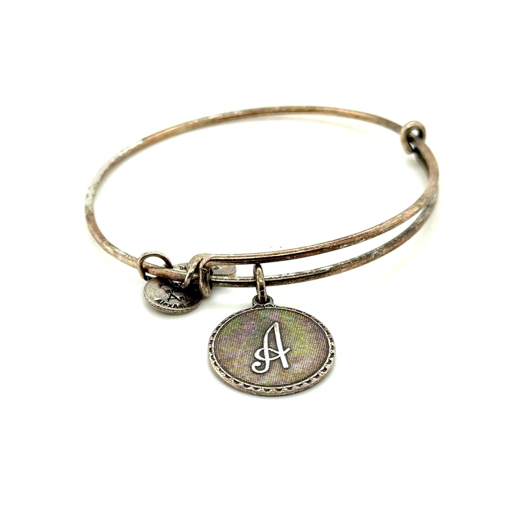 Alex and Ani Initial A Bangle Bracelet Rafaelian Silver Finish Expandable Charm